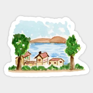 Little Town Watercolor Painting Sticker